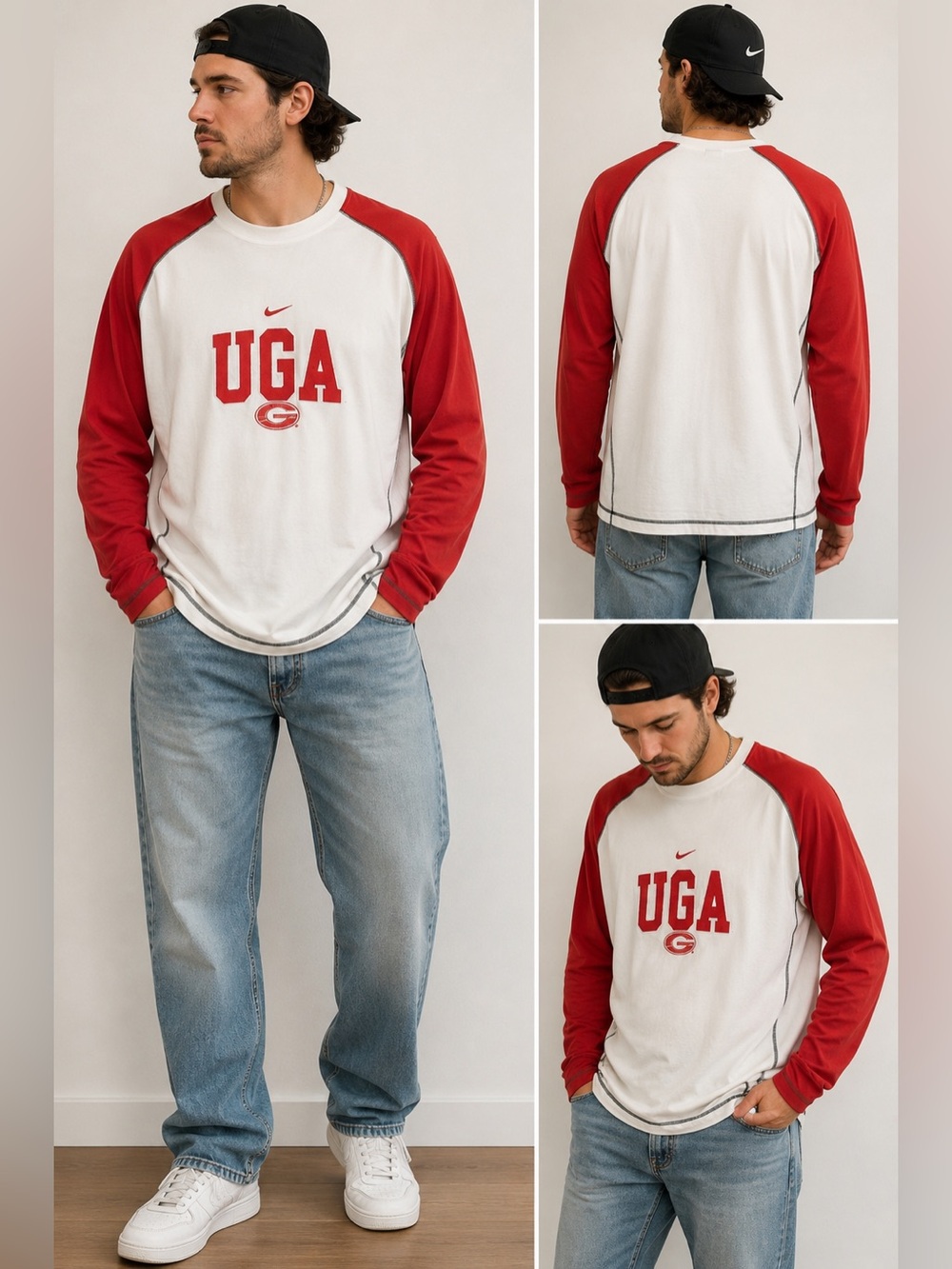 Vintage Nike Team UGA Georgia Bulldogs Raglan Long Sleeve Shirt Men's XXL